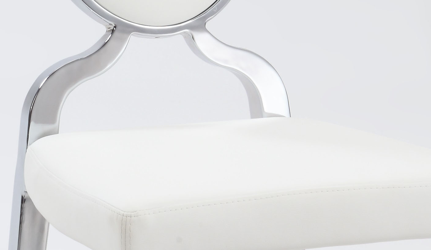 White Upholstered Side Chair with Chrome Frame and Curved Legs - Click Image to Close