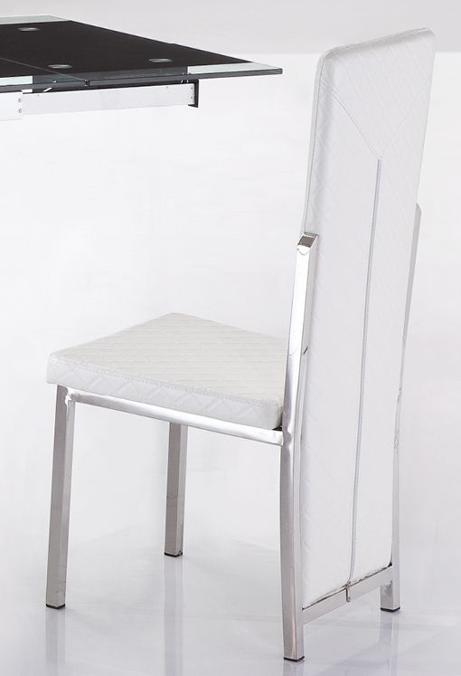 Elegant White Leatherette Dining Chair with High Back - Click Image to Close