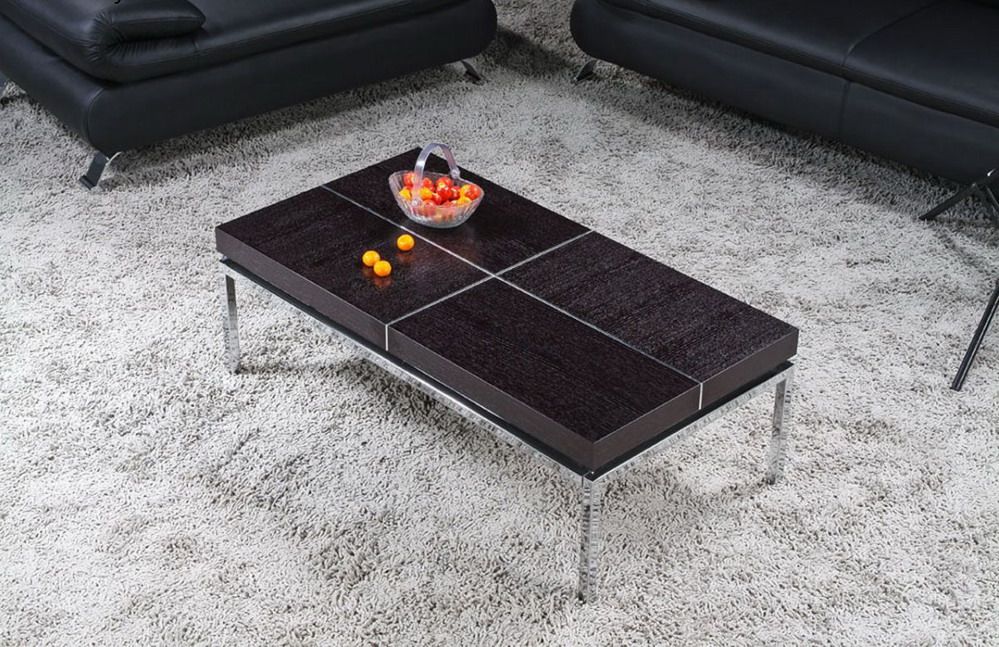 Rectangular Coffee Table with Metal Base and Wood Top