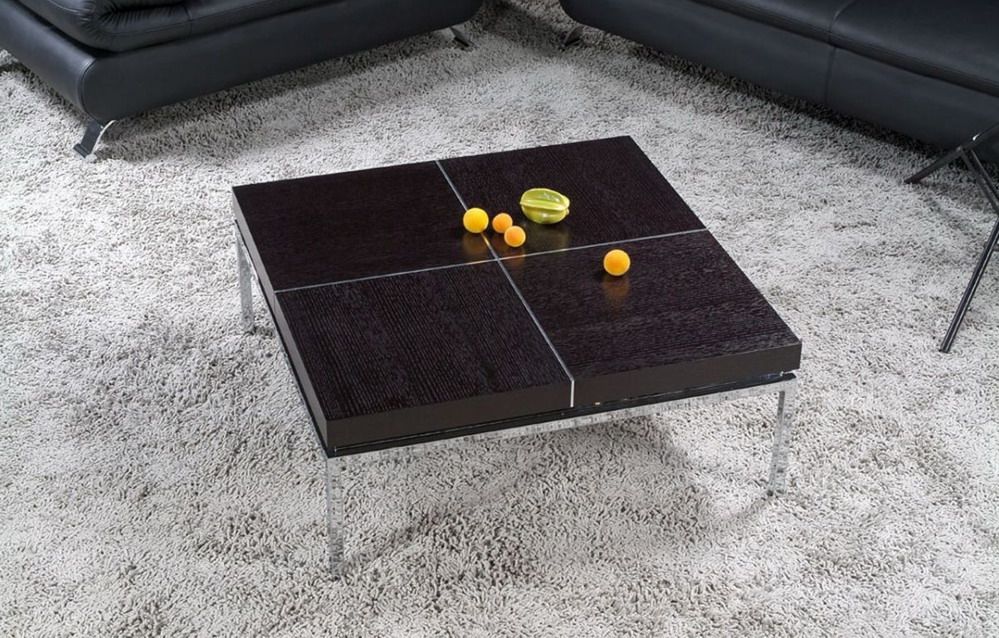 Square Coffee Table with Metal Base and Wood Top - Click Image to Close