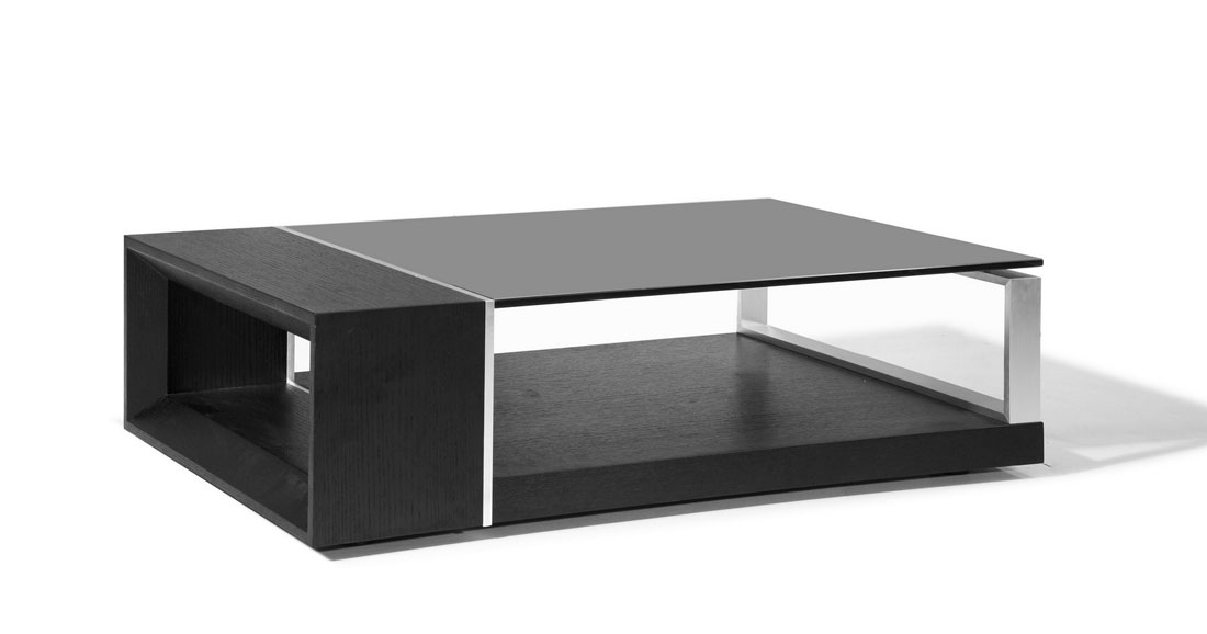 Contemporary Coffee Table with Black Glass Top - Click Image to Close