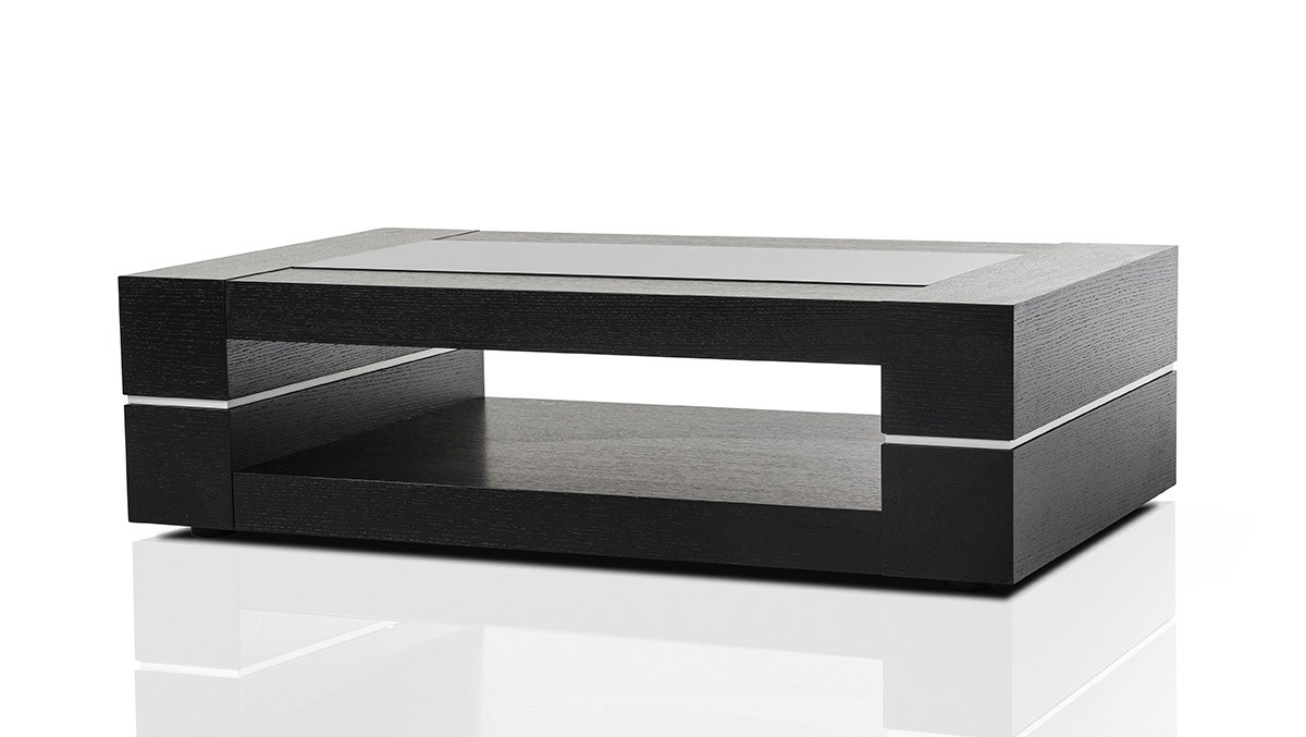 HomeRoots 14 Black Oak Veneer and Glass Coffee Table