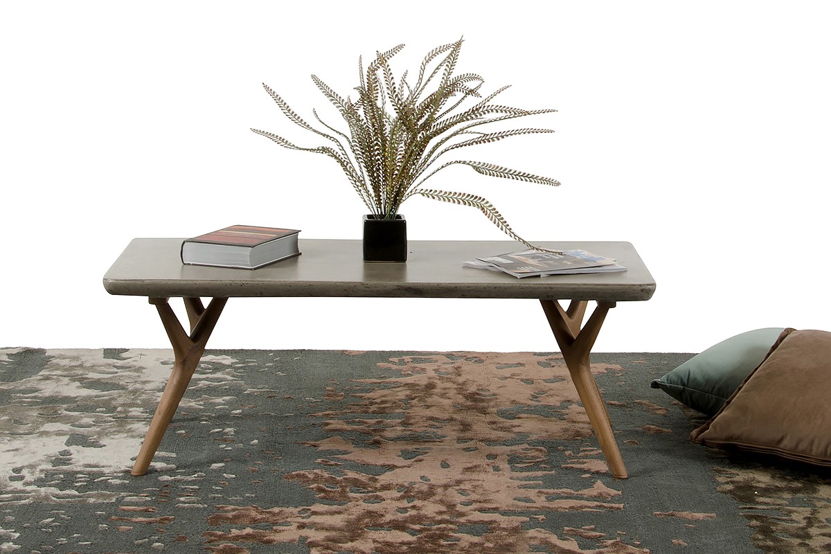 Modern Concrete Fiber Coffee Table with Wooden Legs San Diego