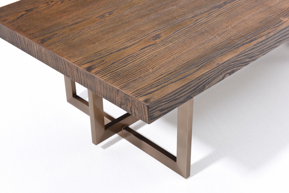 Modern Elm and Antique Brass Coffee Table - Click Image to Close