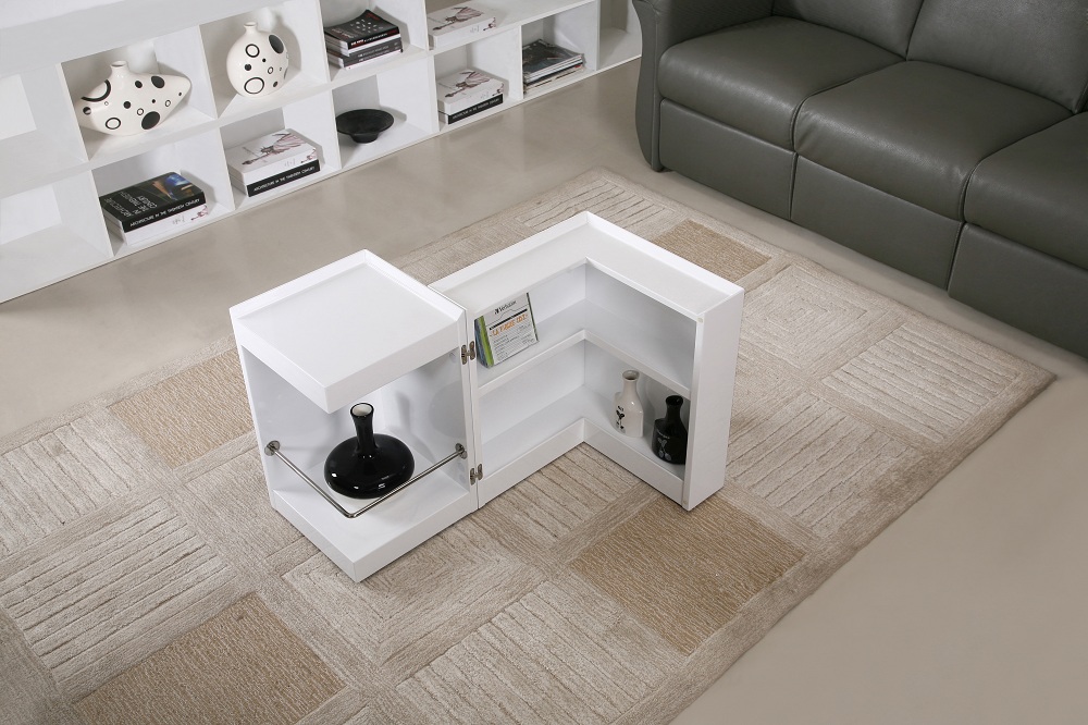 Contemporary Coffee End Table with Mini Storage Bar Inside - Click Image to Close