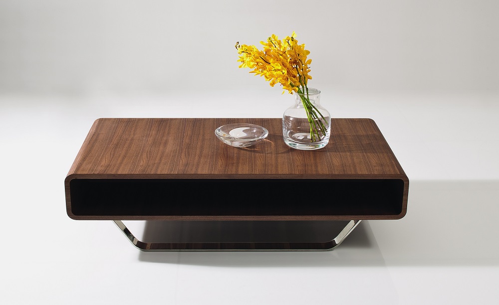 Contemporary Walnut and Chrome Coffee Table Los Angeles ...