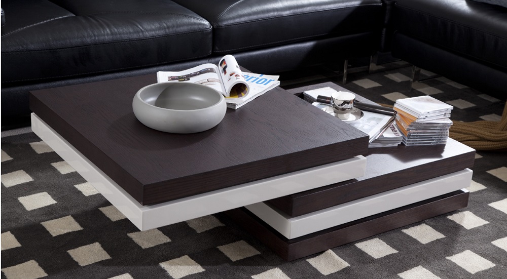 Contemporary Square Rotary Grey and Brown Oak Coffee Table - Click Image to Close