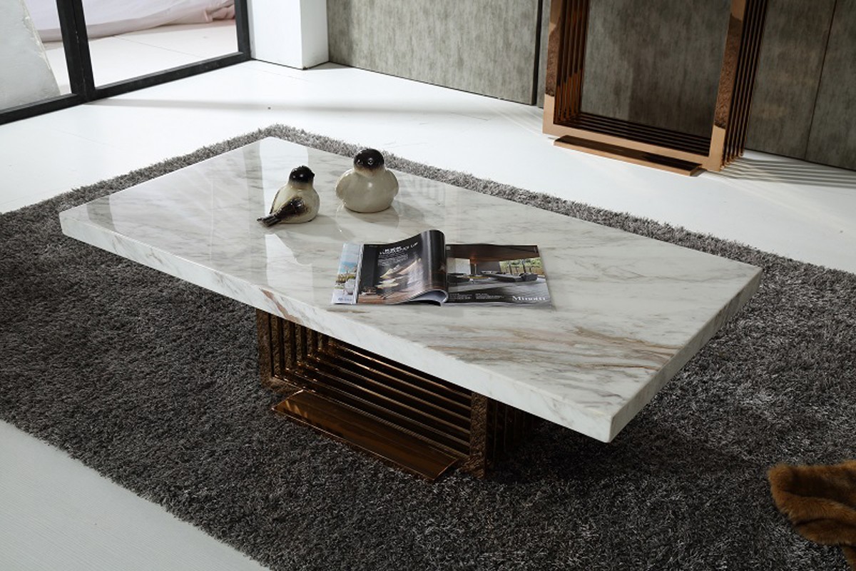 Modern Marble Top and Rosegold Base Coffee Table Fort Worth Texas VIG-Kingsley-White