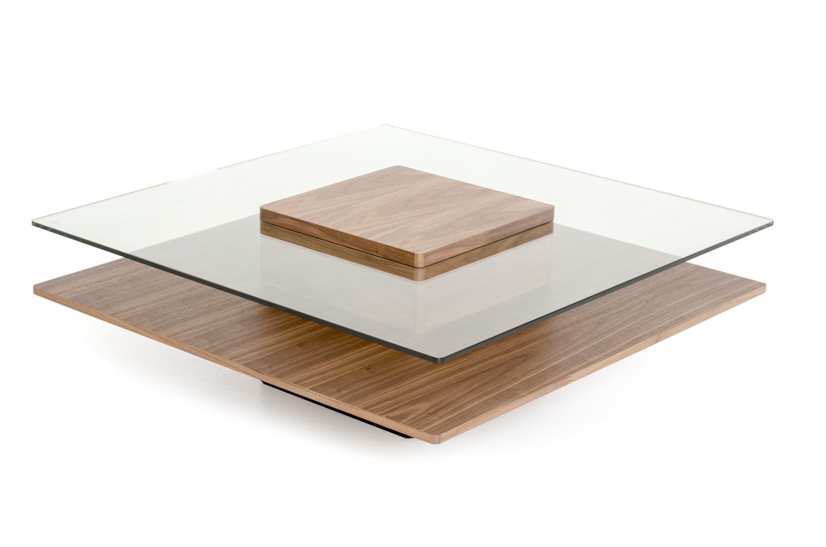 Walnut and Tempered Glass Transparent Coffee Table