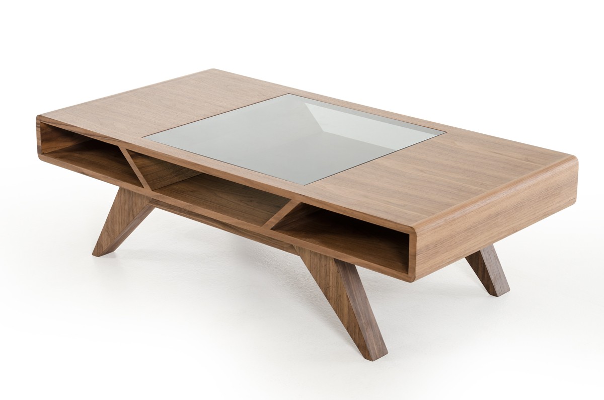 Modern Walnut Coffee Table with Tampered Glass ... Modern Walnut Coffee Table with Tampered Glass ...