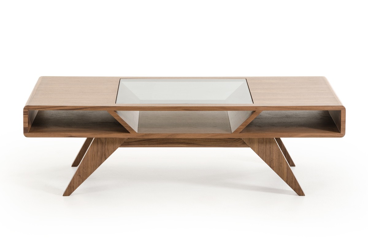 Modern Walnut Coffee Table with Tampered Glass Indianapolis Indiana VIG