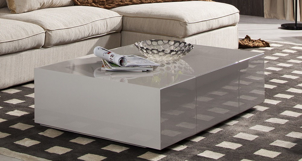 White Contemporary Glossy Finished Storage Coffee Table - Click Image to Close