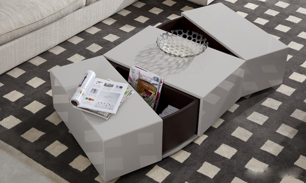 White Contemporary Glossy Finished Storage Coffee Table - Click Image to Close