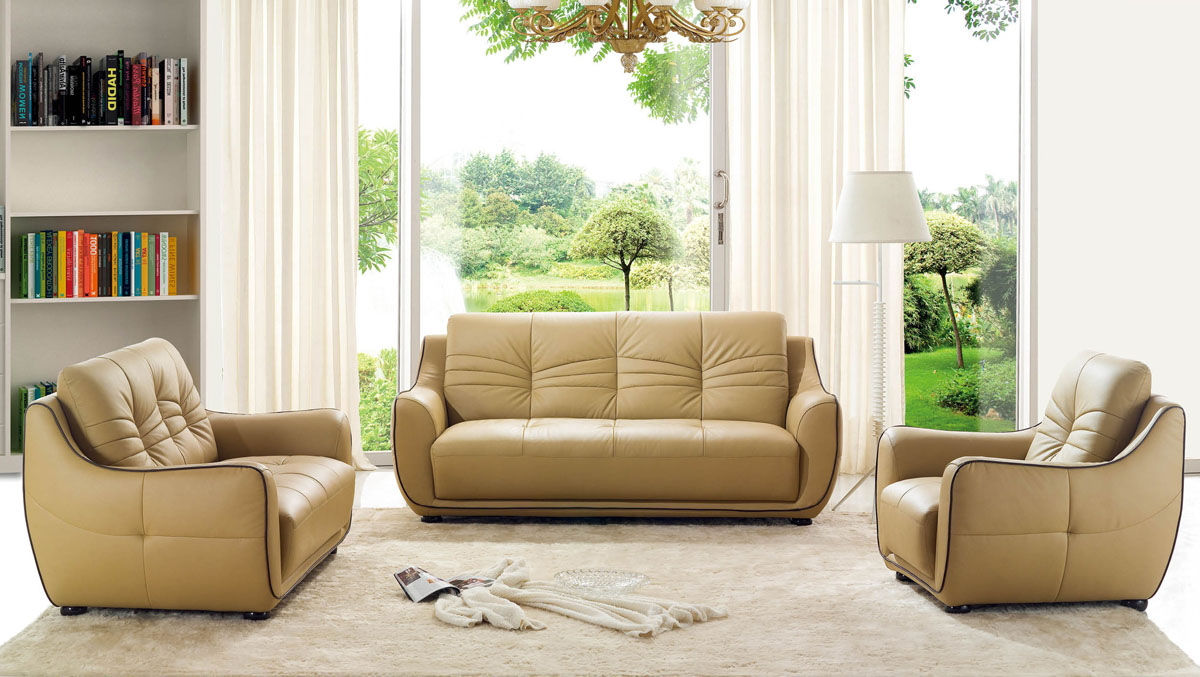 Phoenix Tufted Set Sofa Leather Remarkable Beige Arizona ESF-2088