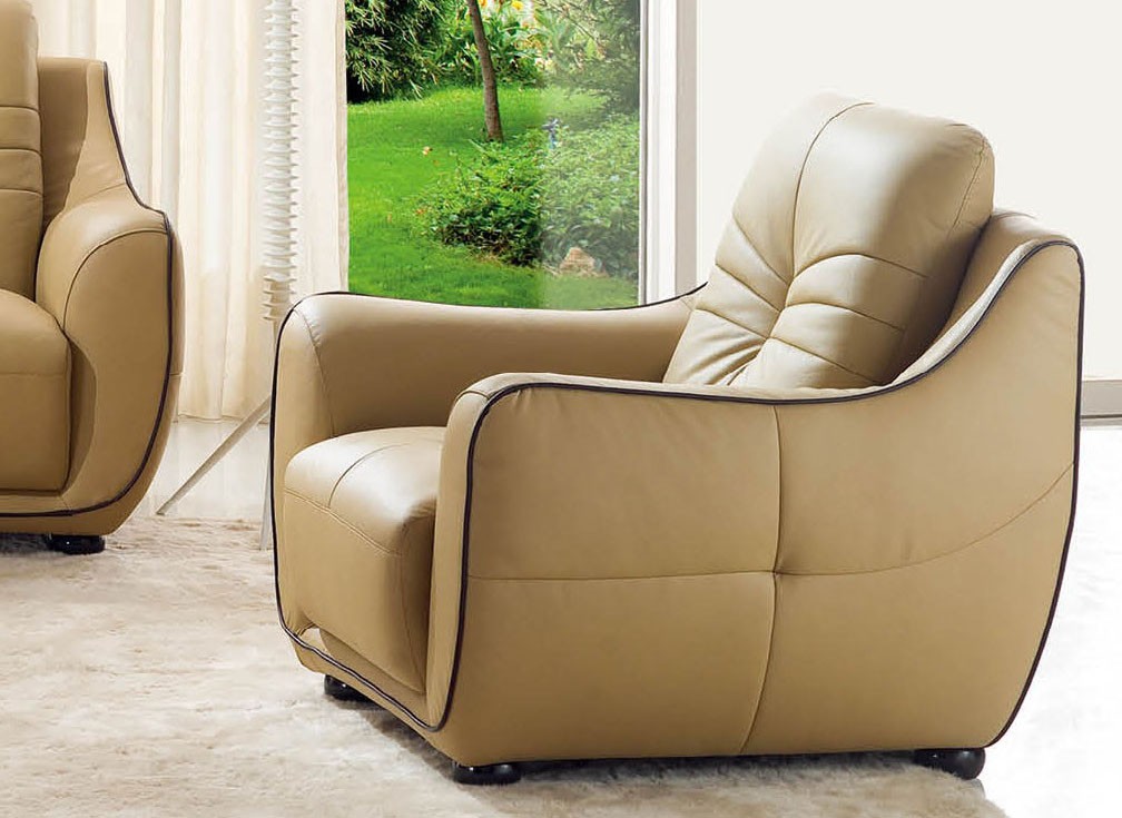 Remarkable Leather Beige Tufted Sofa Set