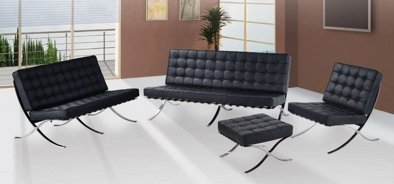 Famous Design Black Leather Sofa Set, Famous Leather Chair