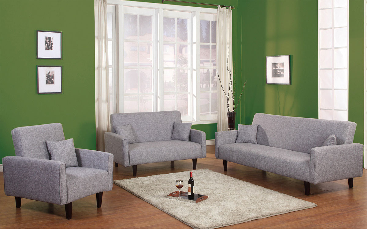 3 PC Living Room Sleeper Set in Grey, Red or Oatmeal Soft Fabric - Click Image to Close