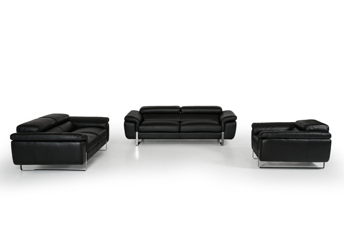 Italian Made Black Top Grain Full Leather Sofa Set - Click Image to Close