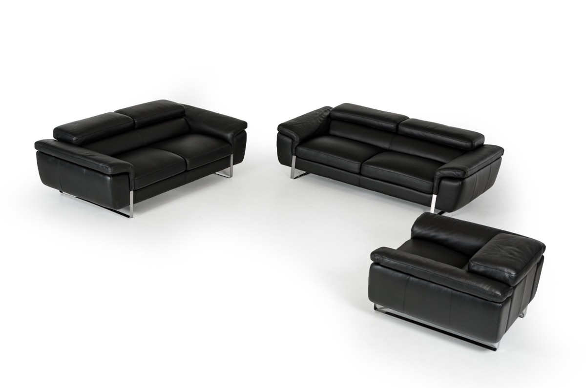 Italian Made Black Top Grain Full Leather Sofa Set - Click Image to Close