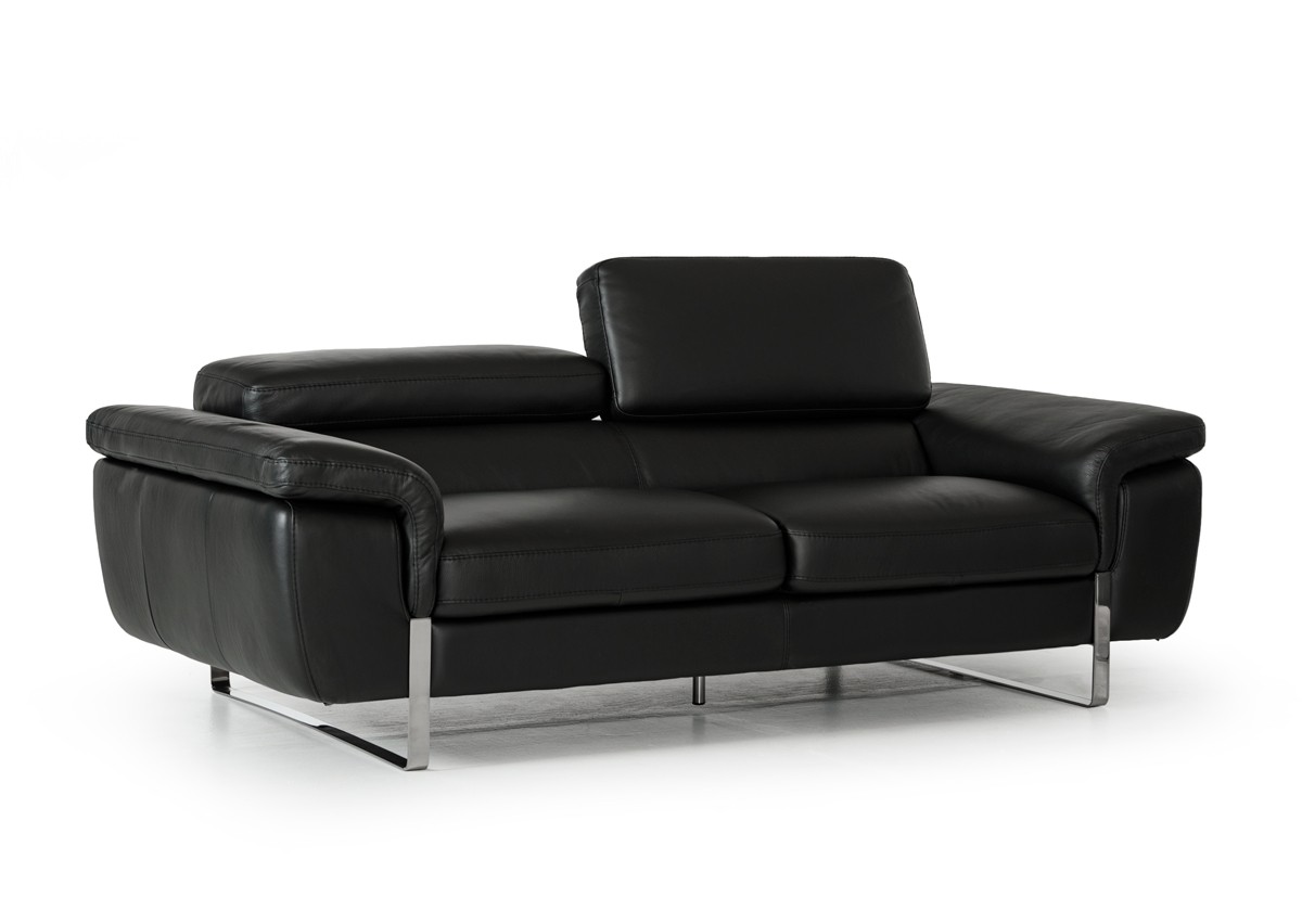 Italian Made Black Top Grain Full Leather Sofa Set - Click Image to Close