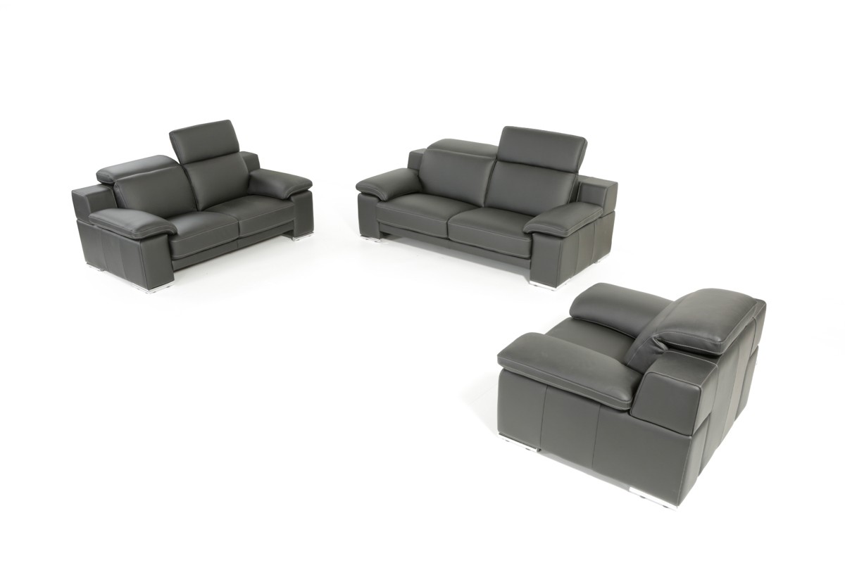 Made in Italy Full Leather Panther Black Sofa Set - Click Image to Close