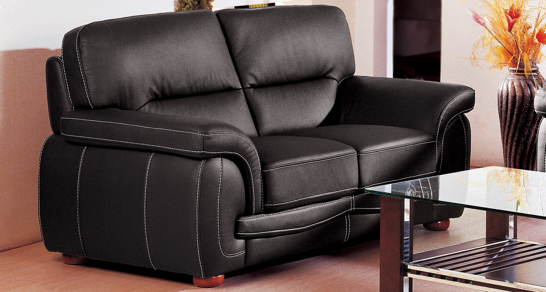 Black Italian Leather 3 pcs Sofa Set Garne - Click Image to Close