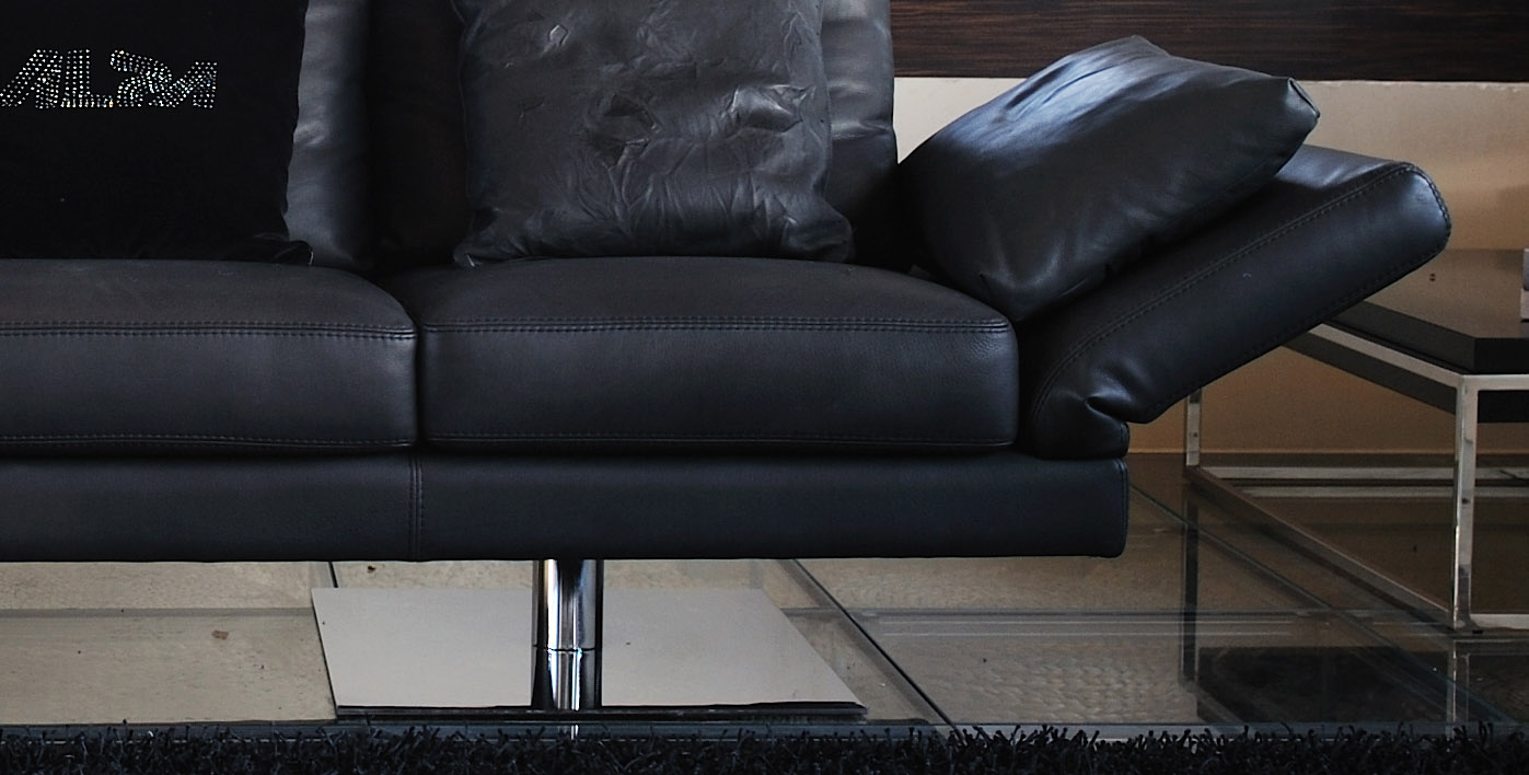 Black Leather Sofa Set with Adjustable Features - Click Image to Close