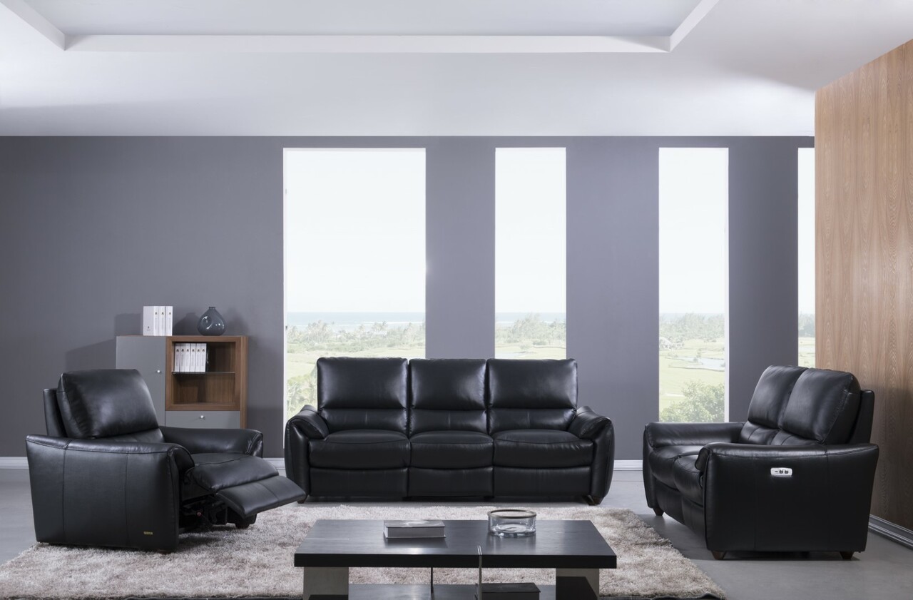 Black Leather Three-Piece Set with Impressive Contemporary Design