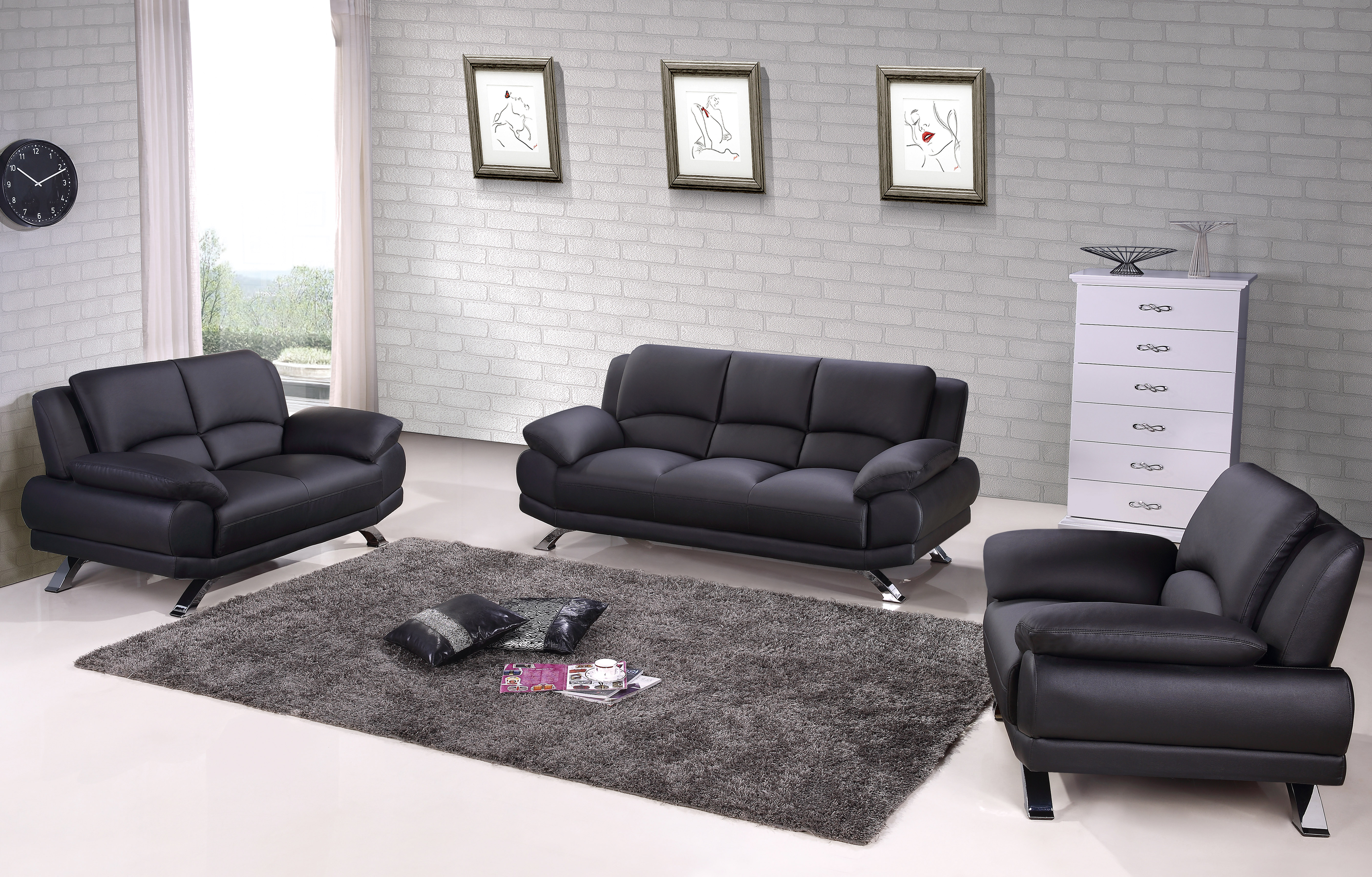 Black Genuine Leather Sofa Set with Tufted Pillows Atlanta Georgia ...