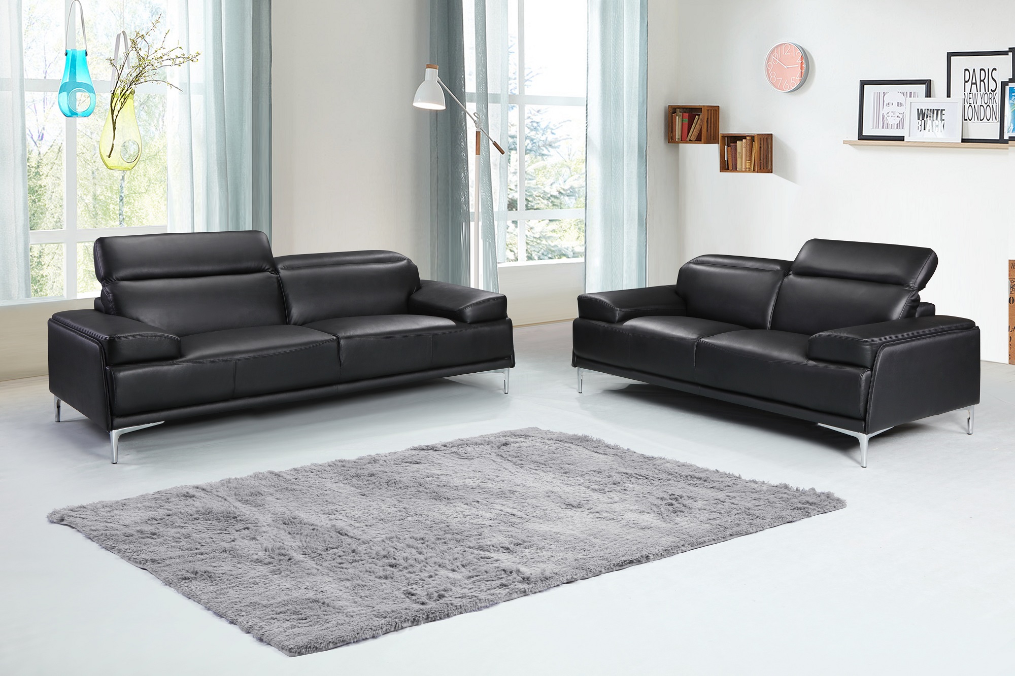 Contemporary Black Leather Living Room Sofa Set Minneapolis Minnesota JM Furniture Nicolo