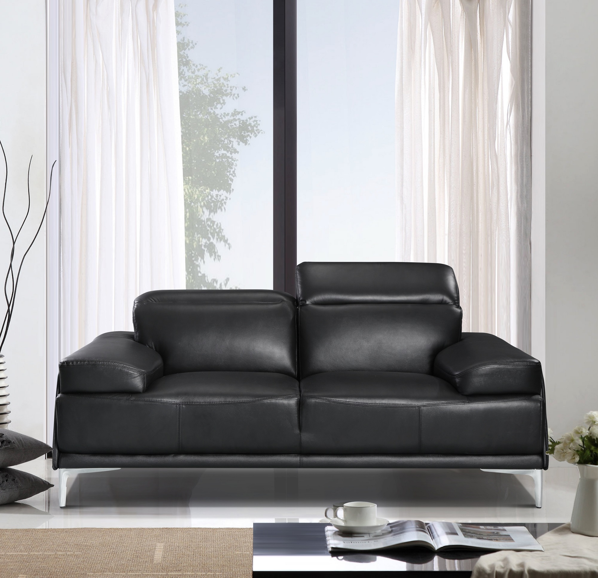 Contemporary Black Leather Living Room Sofa Set - Click Image to Close