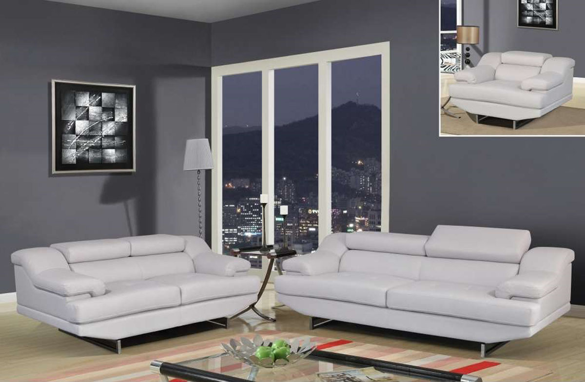 Light Grey Three Piece Sofa Set with Adjustable Headrest - Click Image to Close