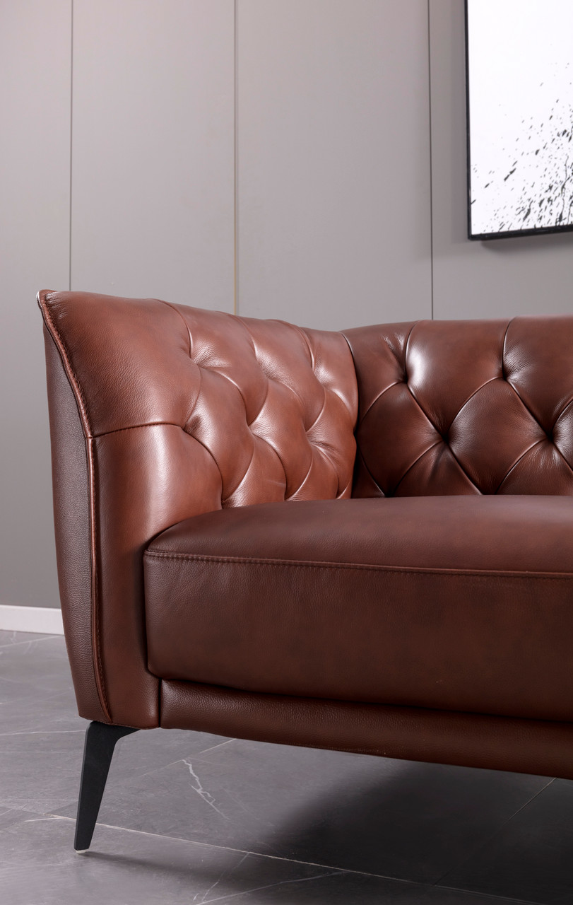 Brown Leather Contemporary Living Room Set with Metal Legs - Click Image to Close
