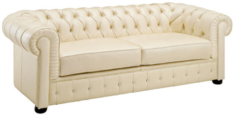 Ivory Italian Leather Sofa Set with Buttons - Click Image to Close