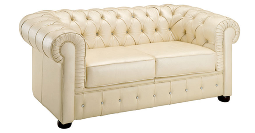 Ivory Italian Leather Sofa Set with Buttons