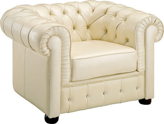 Ivory Italian Leather Sofa Set with Buttons - Click Image to Close