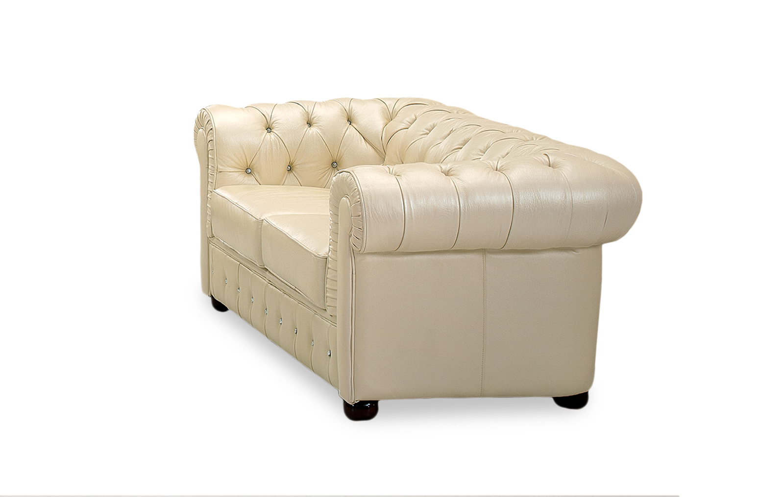 Ivory Italian Leather Sofa Set with Buttons - Click Image to Close