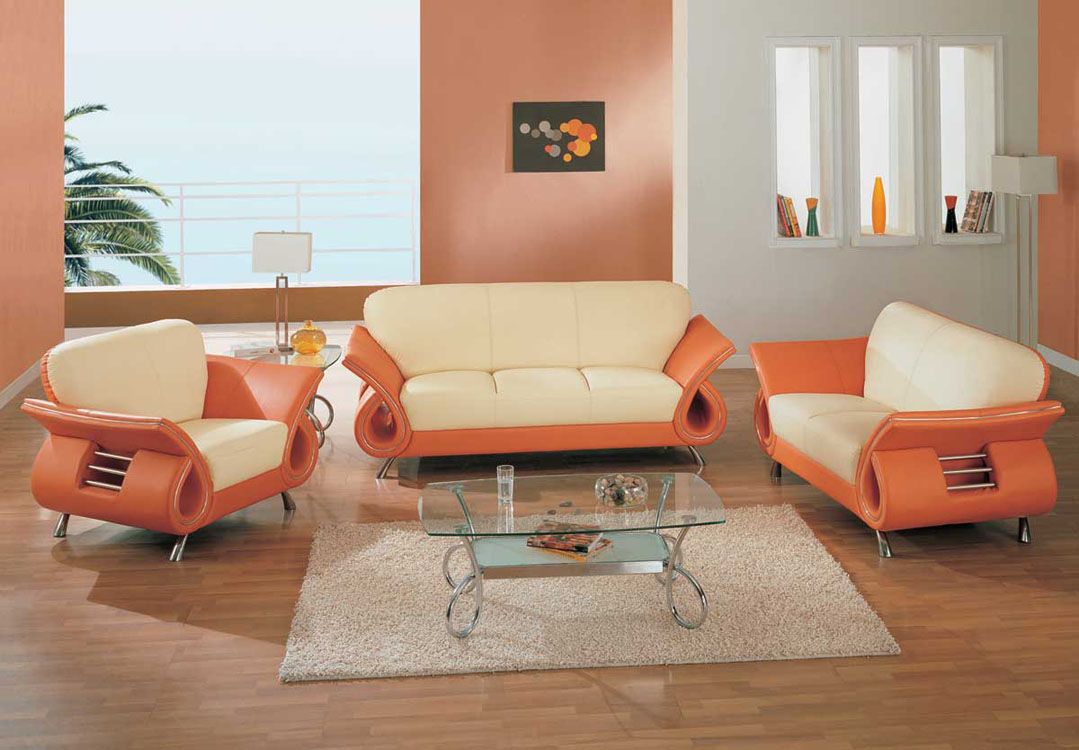 Contemporary Dual Colored or Black Leather Sofa Set w/ Chrome Details - Click Image to Close
