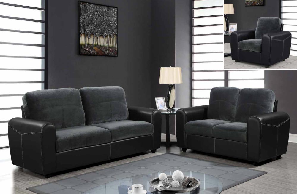 Contemporary Two-Toned Leather and Microfiber Upholstered ...