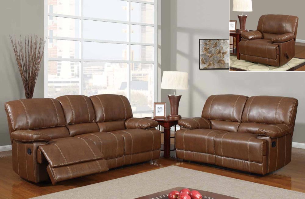 Stylish Brown Traditional 3pc Reclining Sofa Set Oklahoma Quality Bonded Leather Modern Designer Sofas Stylish Brown Traditional 3pc Reclining