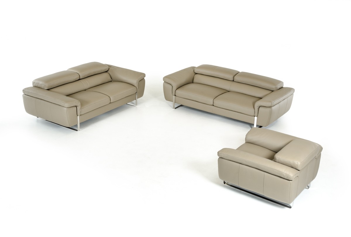 Perfect Italian Full Top Grain Grey Leather Sofa Set - Click Image to Close