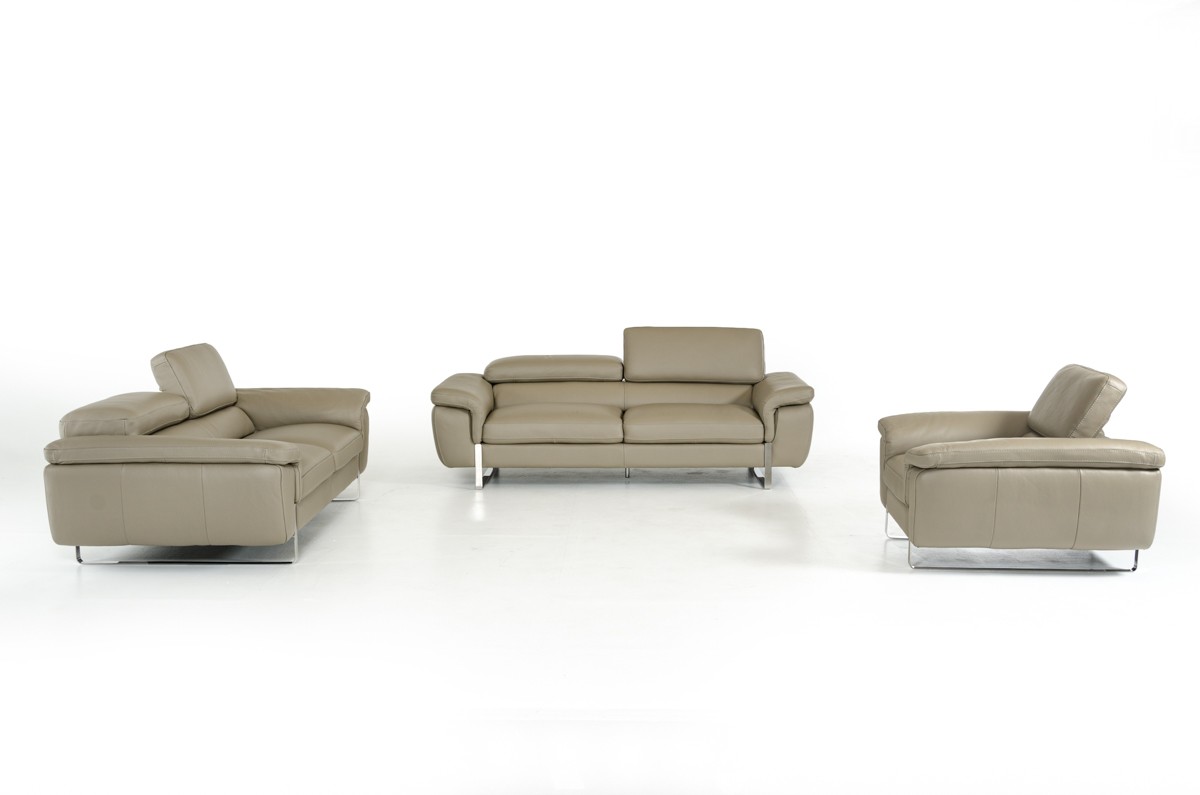 Perfect Italian Full Top Grain Grey Leather Sofa Set