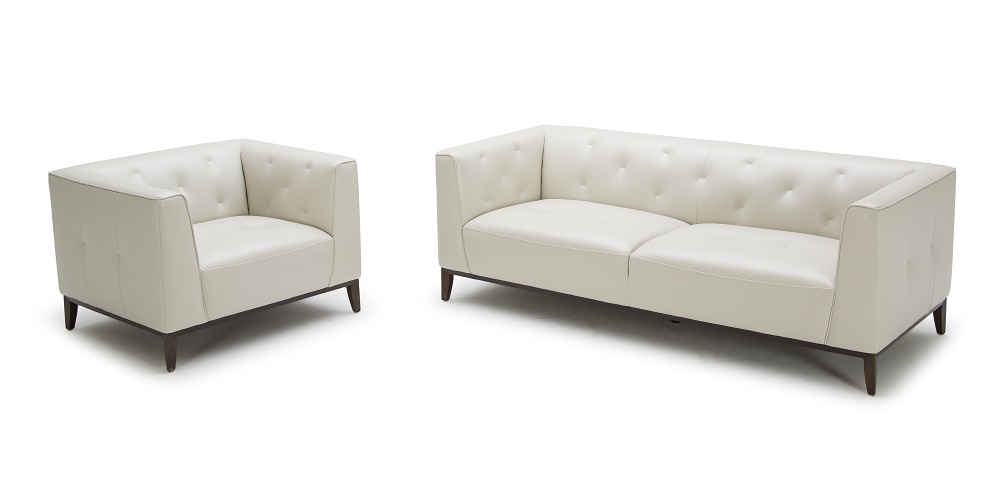 Trendy White Two Piece Sofa And Chair Set With Tufted Backrest Los Genuine And Italian Leather Modern Designer Sofas