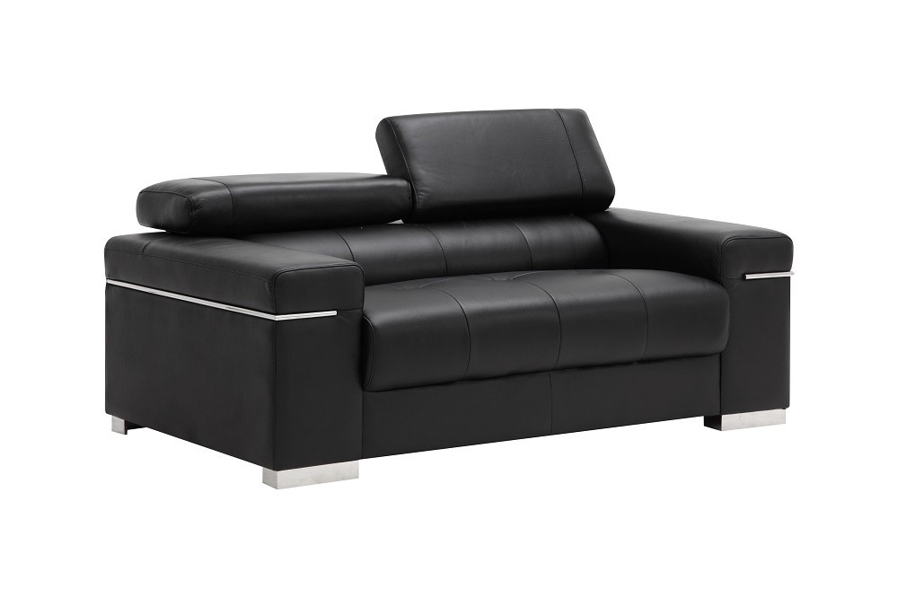 Contemporary Grey Italian Leather Sofa Set with Adjustable Headrest - Click Image to Close