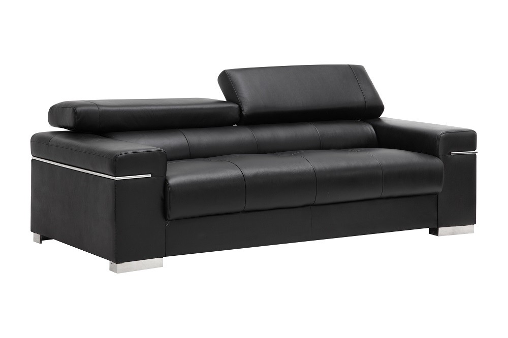 Contemporary Grey Italian Leather Sofa Set with Adjustable Headrest - Click Image to Close