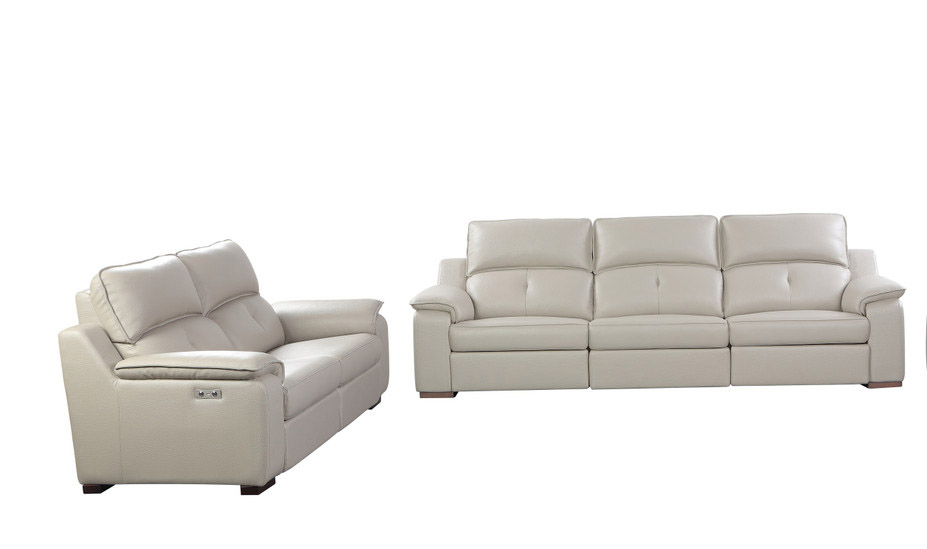 Contemporary Beige Leather Stylish Sofa Set with Wooden Legs
