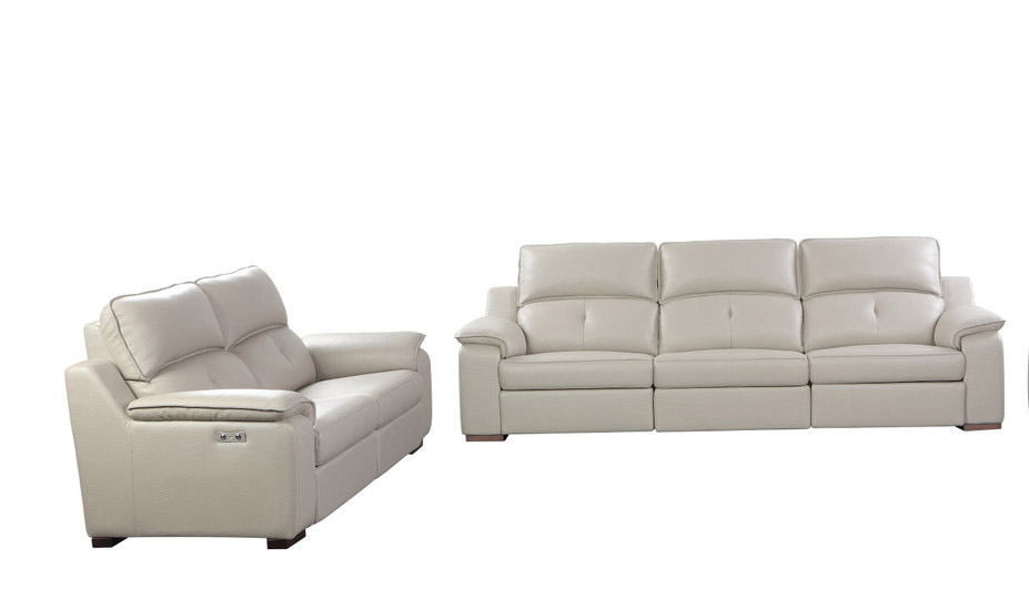 Contemporary Beige Leather Stylish Sofa Set with Wooden Legs - Click Image to Close