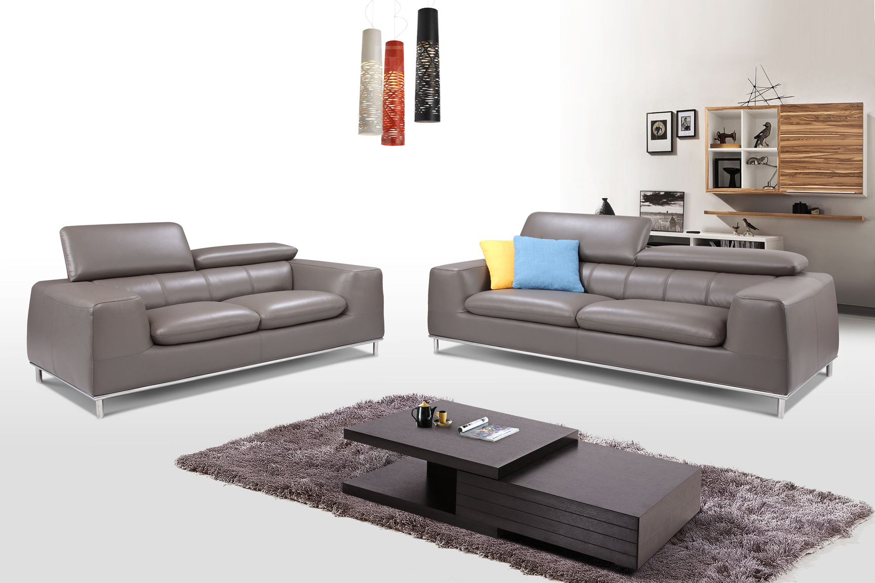 Light Grey Leather Two Piece Living Room Set E Fd2197 