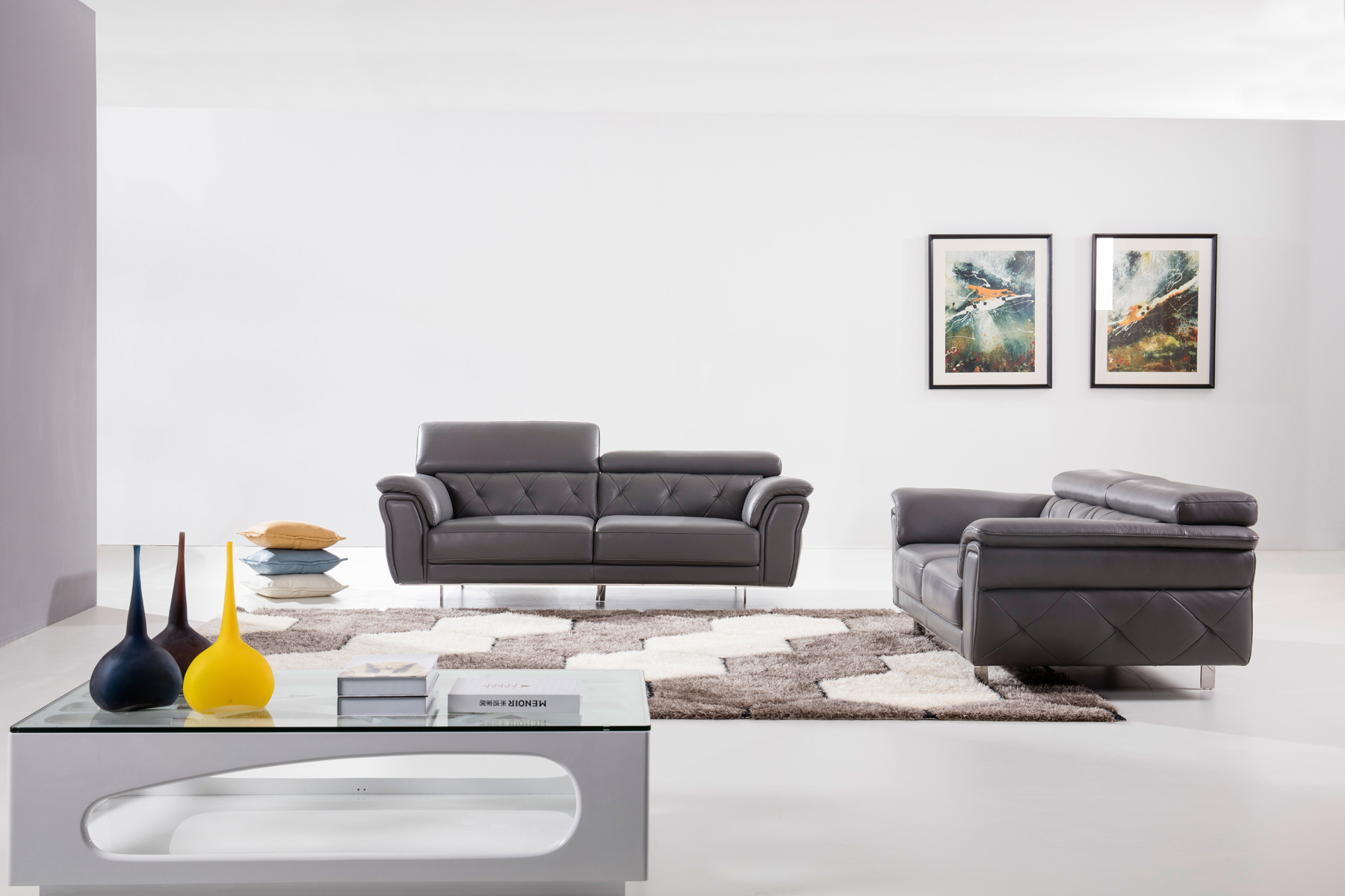 grey leather contemporary living room