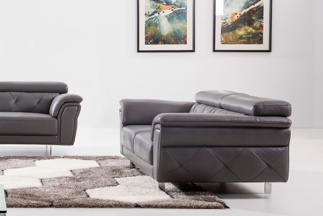 Modern Light Grey Top Grain Leather Three Piece Living Room Set - Click Image to Close